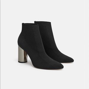 Zara Black Fabric Ankle Boot with Silver Heel
